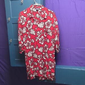 2XL Red Floral Button-Up Dress Hawaiian Shirt